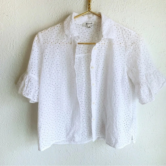 Madewell Eyelet Bell-Sleeve Shirt White Sz XS - Picture 2 of 5